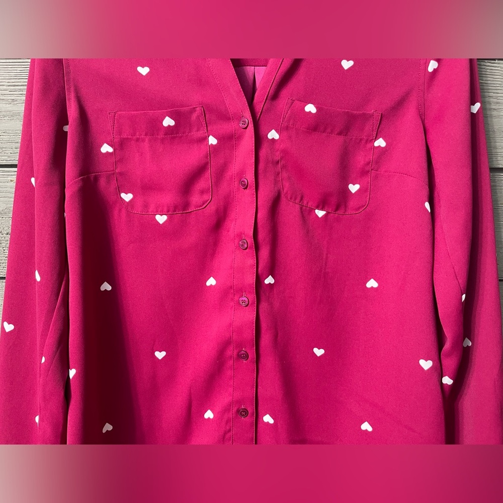 Talbots Pink Long Sleeve Blouse Hearts Sz Petite Spring Summer Date Night Party - Picture 5 of 14